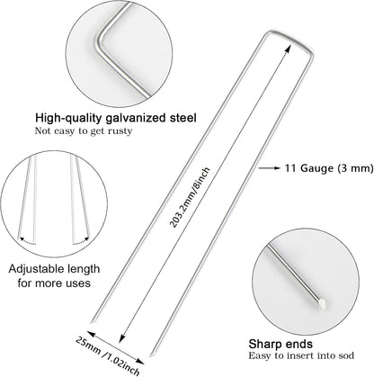 6 Inch 200 Pack Galvanized Landscape Staples 11 Gauge Anti-Rust Garden Stakes Landscaping Fabric SOD Pins Yard Stakes for Christmas Decoration Weed Barrier Fabric