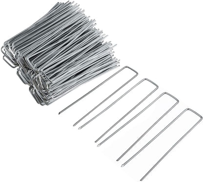 6 Inch 200 Pack Galvanized Landscape Staples 11 Gauge Anti-Rust Garden Stakes Landscaping Fabric SOD Pins Yard Stakes for Christmas Decoration Weed Barrier Fabric