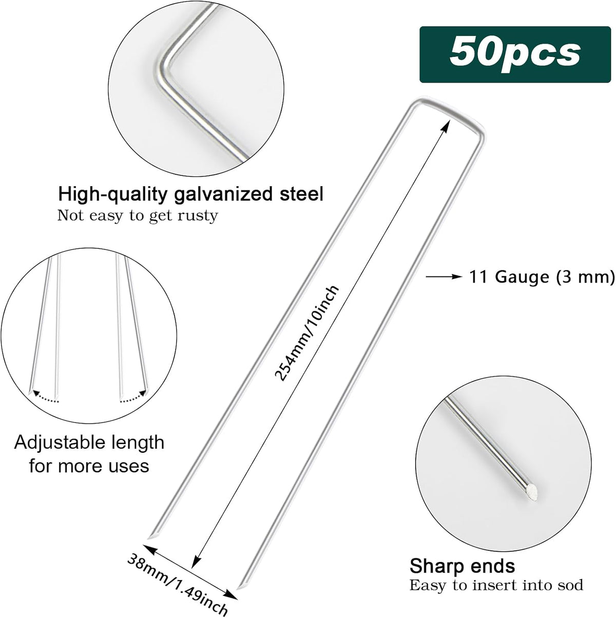 6 Inch 200 Pack Galvanized Landscape Staples 11 Gauge Anti-Rust Garden Stakes Landscaping Fabric SOD Pins Yard Stakes for Christmas Decoration Weed Barrier Fabric
