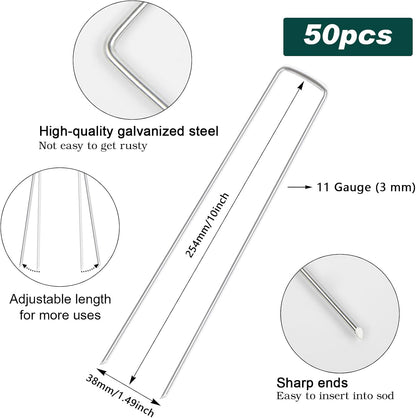 6 Inch 200 Pack Galvanized Landscape Staples 11 Gauge Anti-Rust Garden Stakes Landscaping Fabric SOD Pins Yard Stakes for Christmas Decoration Weed Barrier Fabric