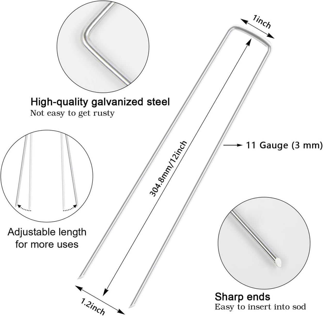 6 Inch 200 Pack Galvanized Landscape Staples 11 Gauge Anti-Rust Garden Stakes Landscaping Fabric SOD Pins Yard Stakes for Christmas Decoration Weed Barrier Fabric