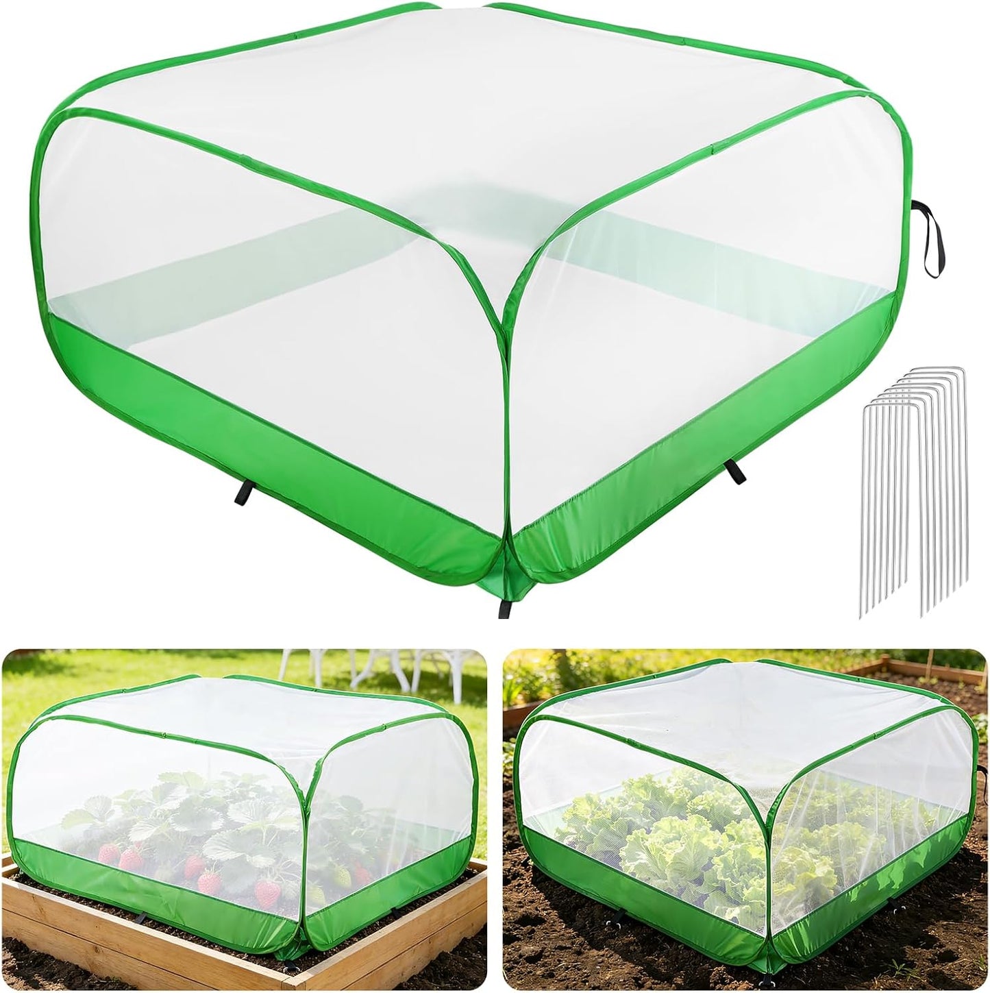 Pop Up Garden Netting for Square Raised Beds, 3.3'L x 3.3'W x 1.65'H