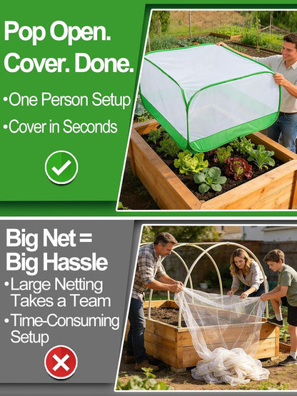 Pop Up Garden Netting for Square Raised Beds, 3.3'L x 3.3'W x 1.65'H
