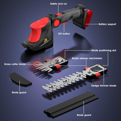 Hedge Trimmer Cordless for Milwaukee 18V MAX Battery(Tool Only), 1500RPM Grass Trimmer Electric Hedge Trimmer, 2 in 1 Design, Perfect for Yard, Garden, and Lawn Care (Red)