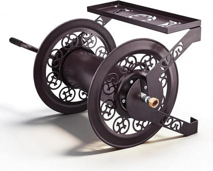 Wall Mounted Garden Hose Reel, Holds 175 ft 5/8-inch Hose, Brown