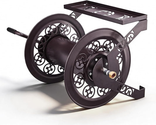 Wall Mounted Garden Hose Reel, Holds 175 ft 5/8-inch Hose, Brown