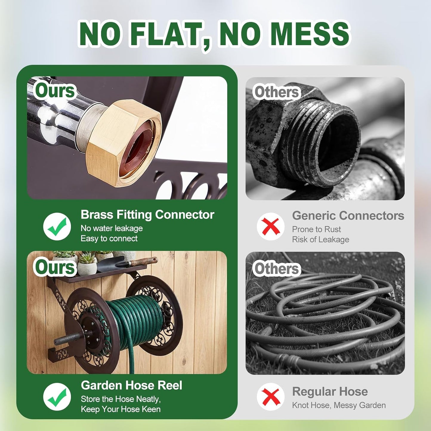 Wall Mounted Garden Hose Reel, Holds 175 ft 5/8-inch Hose, Brown