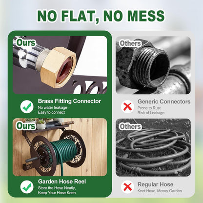 Wall Mounted Garden Hose Reel, Holds 175 ft 5/8-inch Hose, Brown