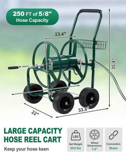 Wall Mounted Garden Hose Reel, Holds 175 ft 5/8-inch Hose, Brown