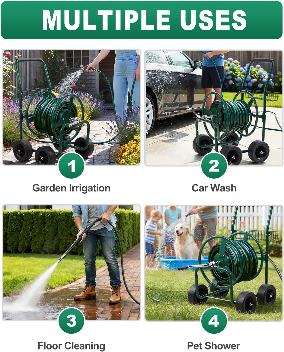 Wall Mounted Garden Hose Reel, Holds 175 ft 5/8-inch Hose, Brown