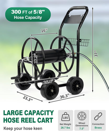 Wall Mounted Garden Hose Reel, Holds 175 ft 5/8-inch Hose, Brown