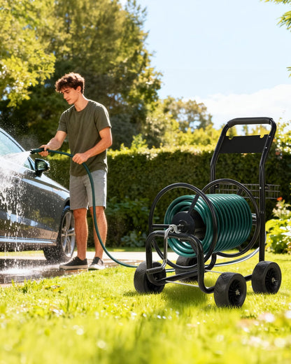 Wall Mounted Garden Hose Reel, Holds 175 ft 5/8-inch Hose, Brown