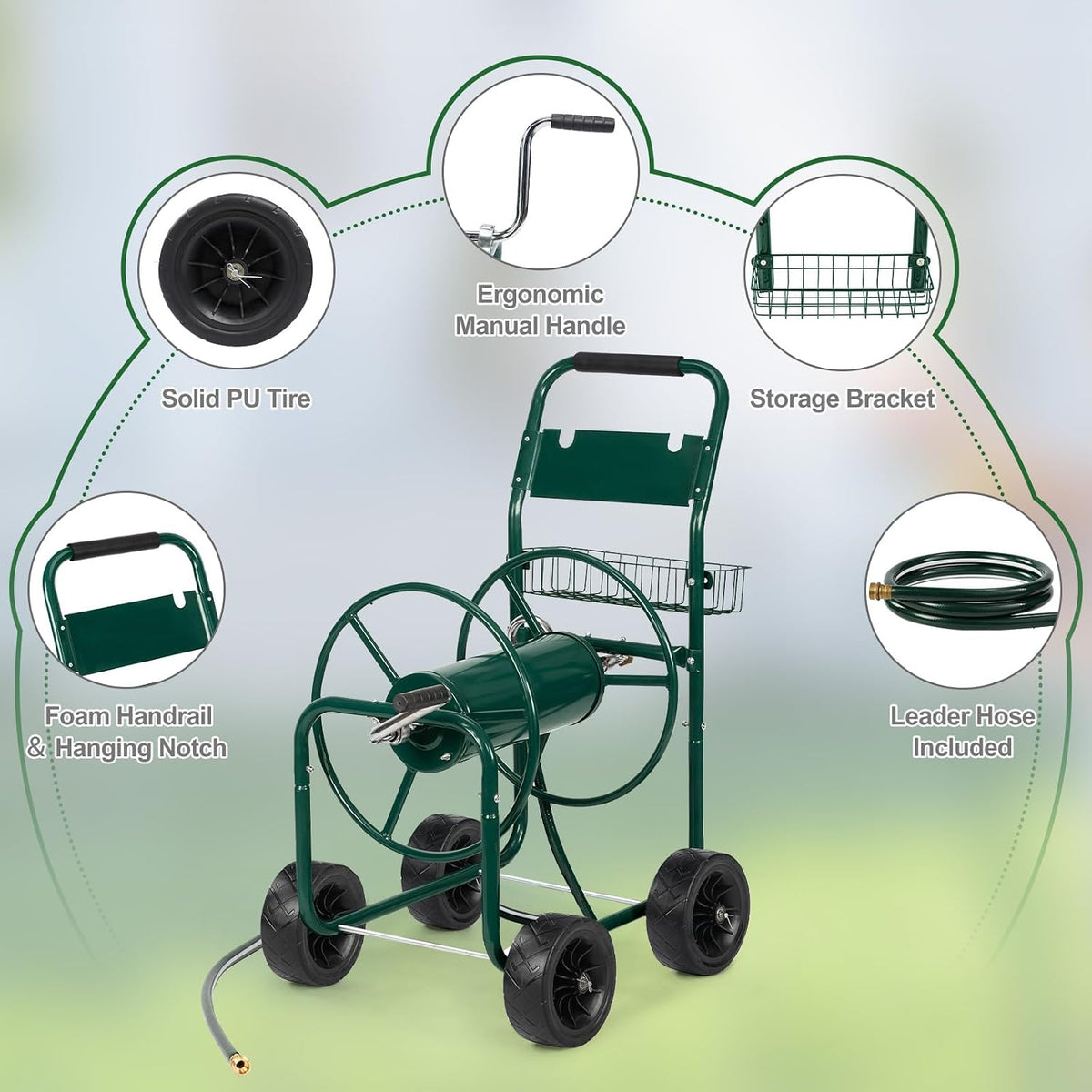 Wall Mounted Garden Hose Reel, Holds 175 ft 5/8-inch Hose, Brown