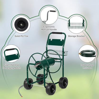 Wall Mounted Garden Hose Reel, Holds 175 ft 5/8-inch Hose, Brown