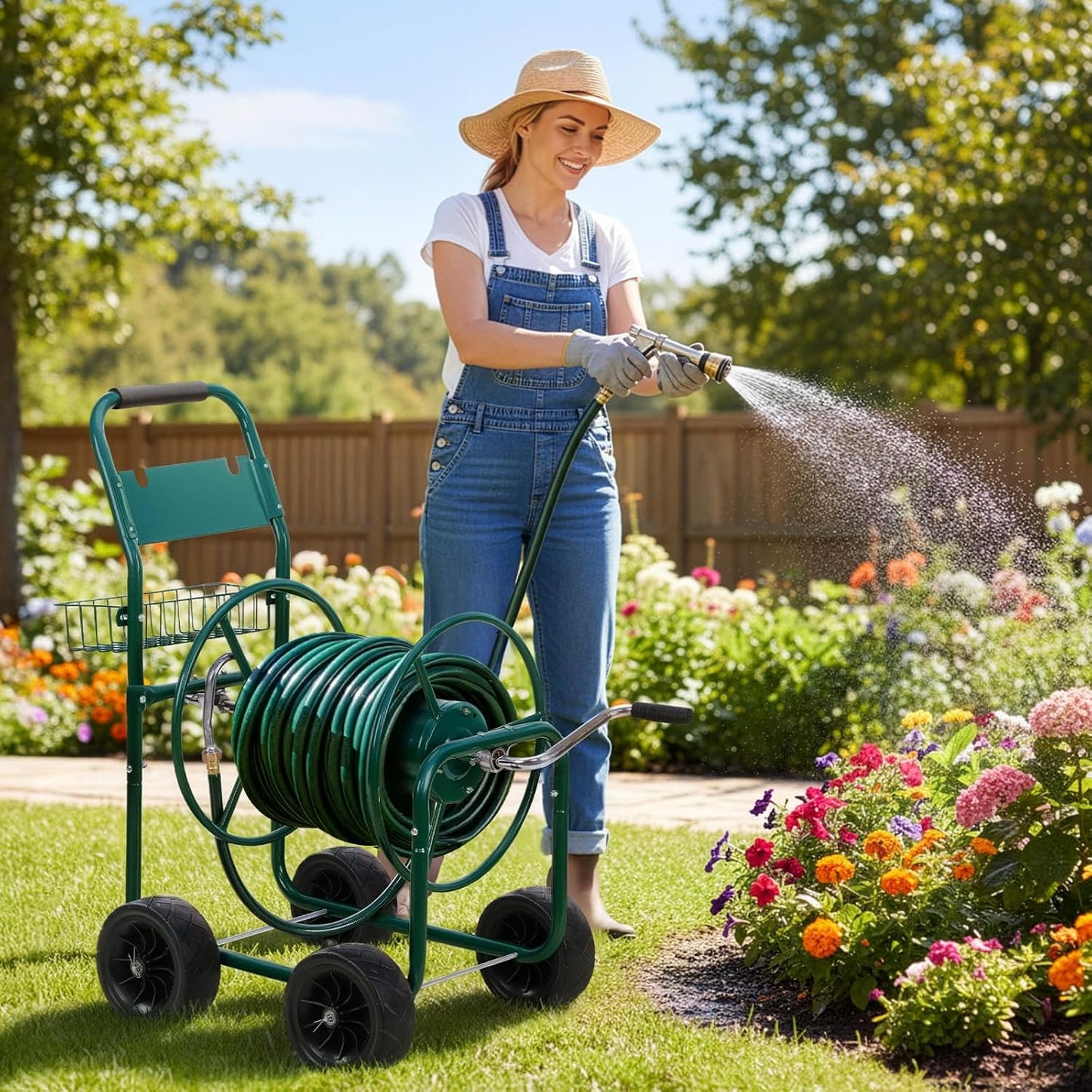 Wall Mounted Garden Hose Reel, Holds 175 ft 5/8-inch Hose, Brown