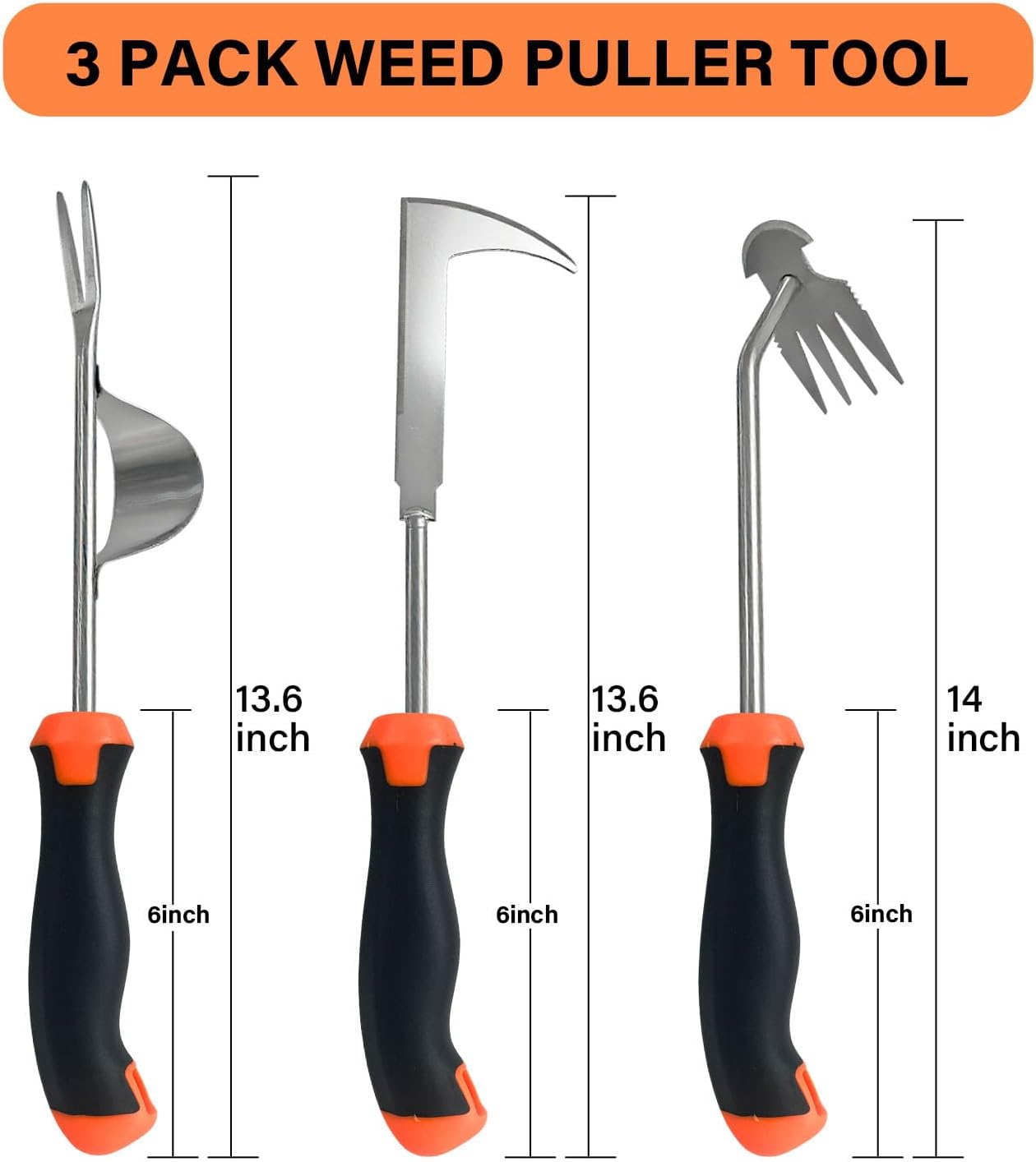3 Pack Weed Puller Tool, Manual Hand Weeder, Stainless Steel Crevice Weeding Digger Tool, Multi-Purpose Weed Remover Tool for Gardening