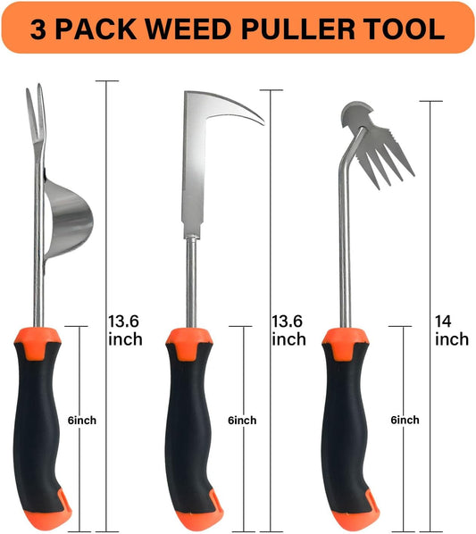 3 Pack Weed Puller Tool, Manual Hand Weeder, Stainless Steel Crevice Weeding Digger Tool, Multi-Purpose Weed Remover Tool for Gardening