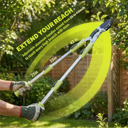 25"- 43" Tree Trimmer, Heavy Duty Bypass Loppers for Tree Branches, Sharp Steel Pruning Shears for 2 Inch Cutting, Garden Tool for Yard Trimming
