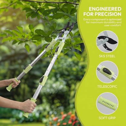 25"- 43" Tree Trimmer, Heavy Duty Bypass Loppers for Tree Branches, Sharp Steel Pruning Shears for 2 Inch Cutting, Garden Tool for Yard Trimming