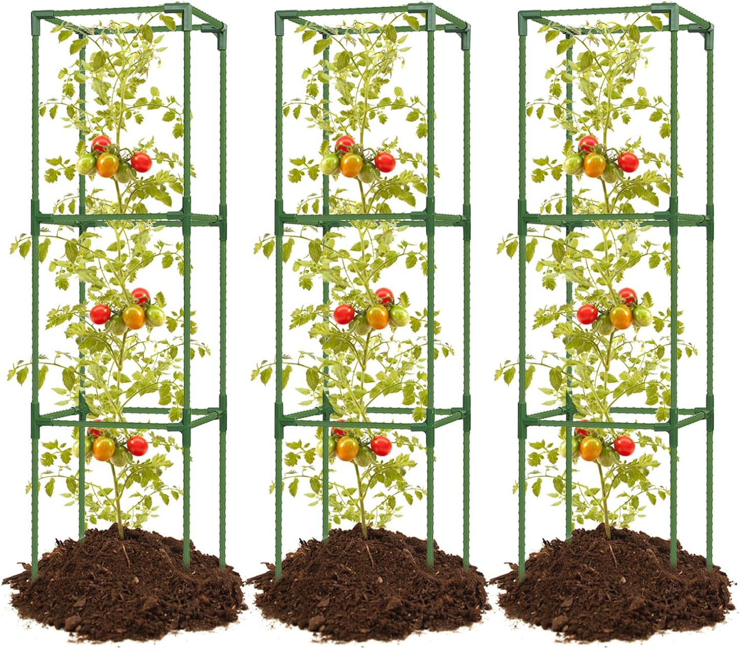3 Pack 47 Inch Heavy Duty Height Adjustable Square Tomato Cage