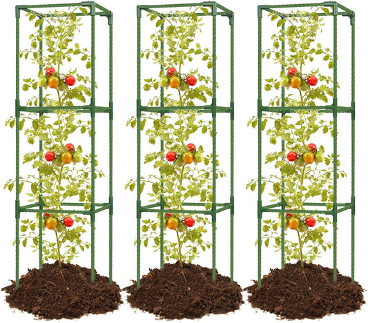 3 Pack 47 Inch Heavy Duty Height Adjustable Square Tomato Cage