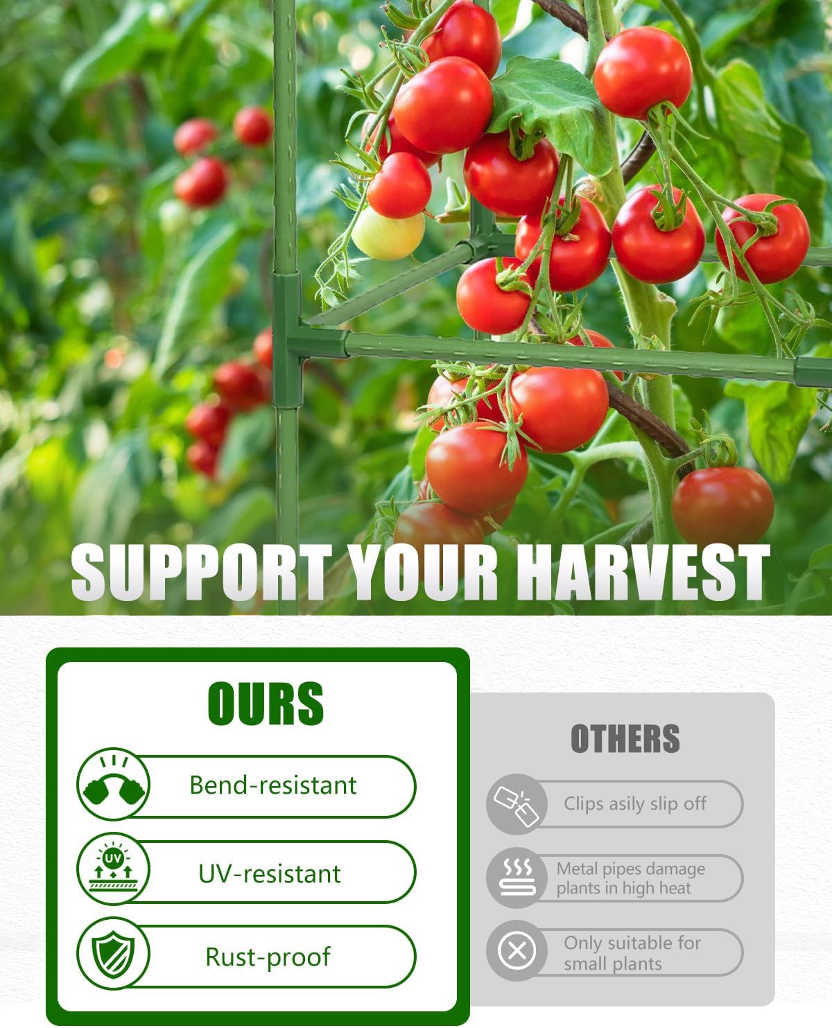 3 Pack 47 Inch Heavy Duty Height Adjustable Square Tomato Cage