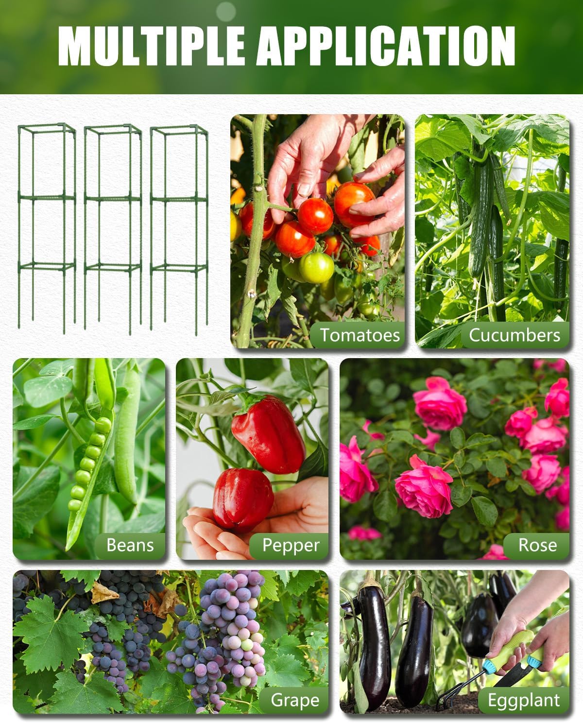 3 Pack 47 Inch Heavy Duty Height Adjustable Square Tomato Cage