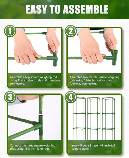 3 Pack 47 Inch Heavy Duty Height Adjustable Square Tomato Cage