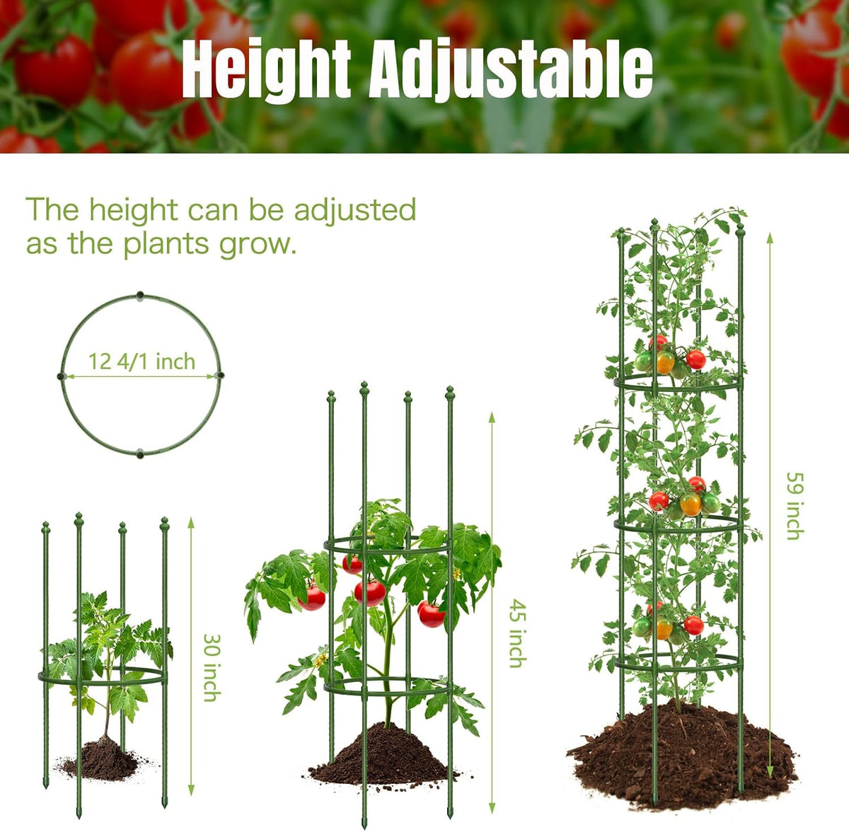 3 Pack 47 Inch Heavy Duty Height Adjustable Square Tomato Cage
