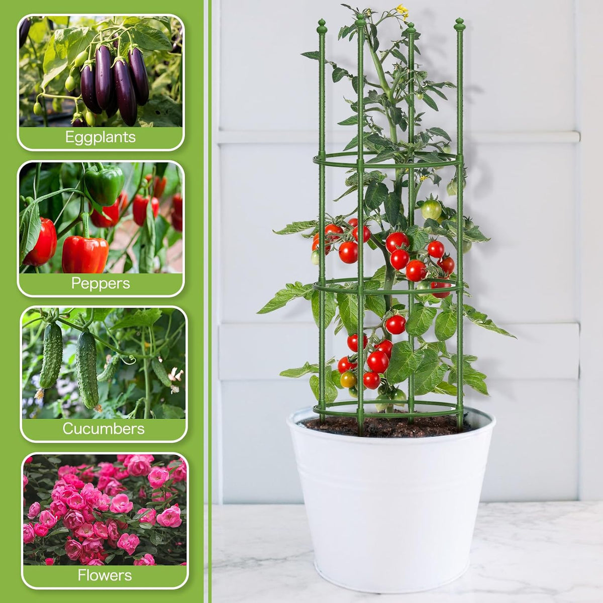 3 Pack 47 Inch Heavy Duty Height Adjustable Square Tomato Cage