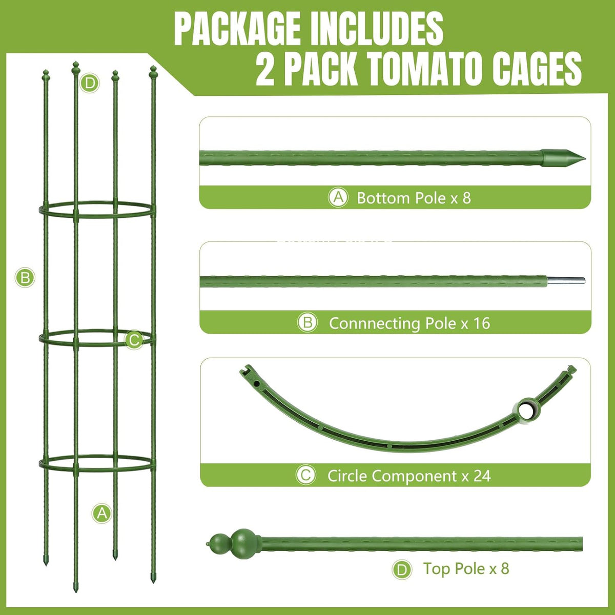 3 Pack 47 Inch Heavy Duty Height Adjustable Square Tomato Cage