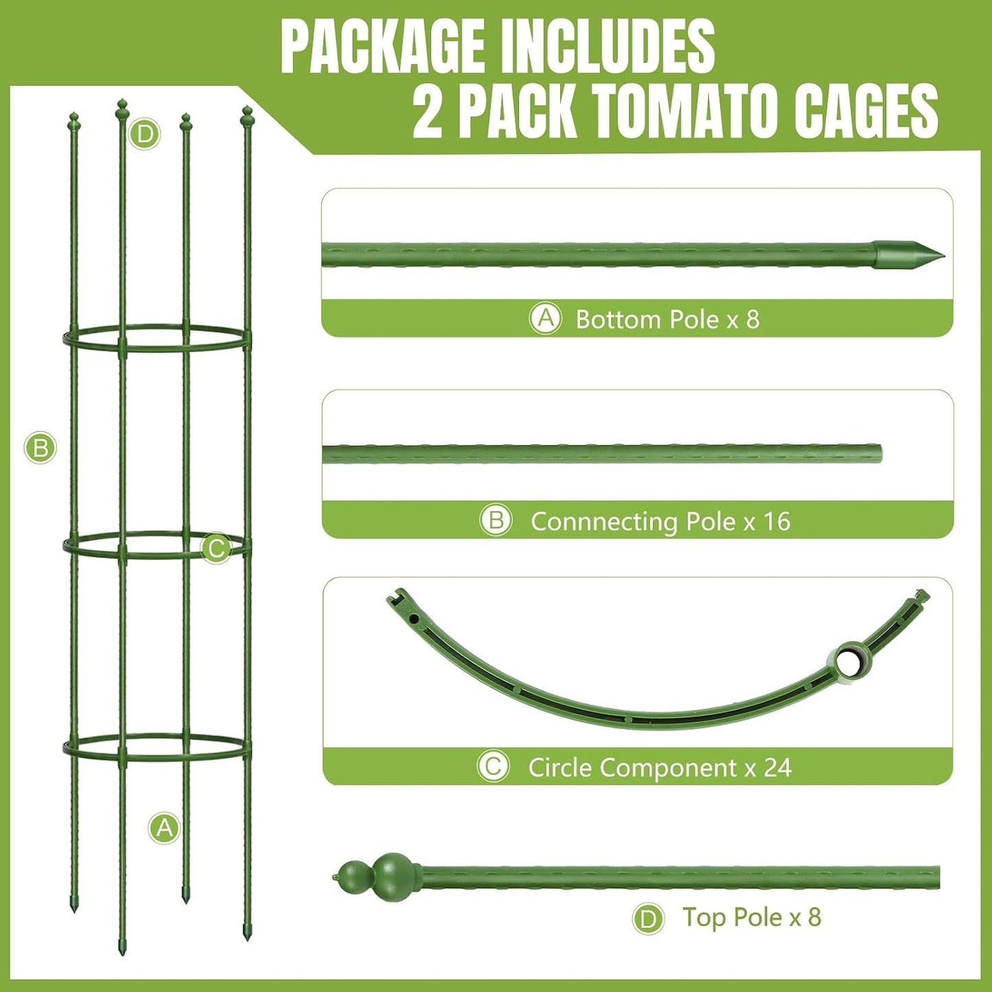 3 Pack 47 Inch Heavy Duty Height Adjustable Square Tomato Cage