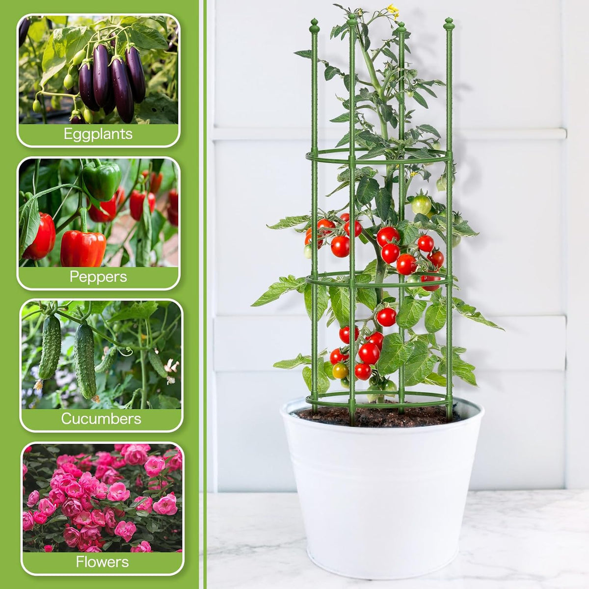 3 Pack 47 Inch Heavy Duty Height Adjustable Square Tomato Cage