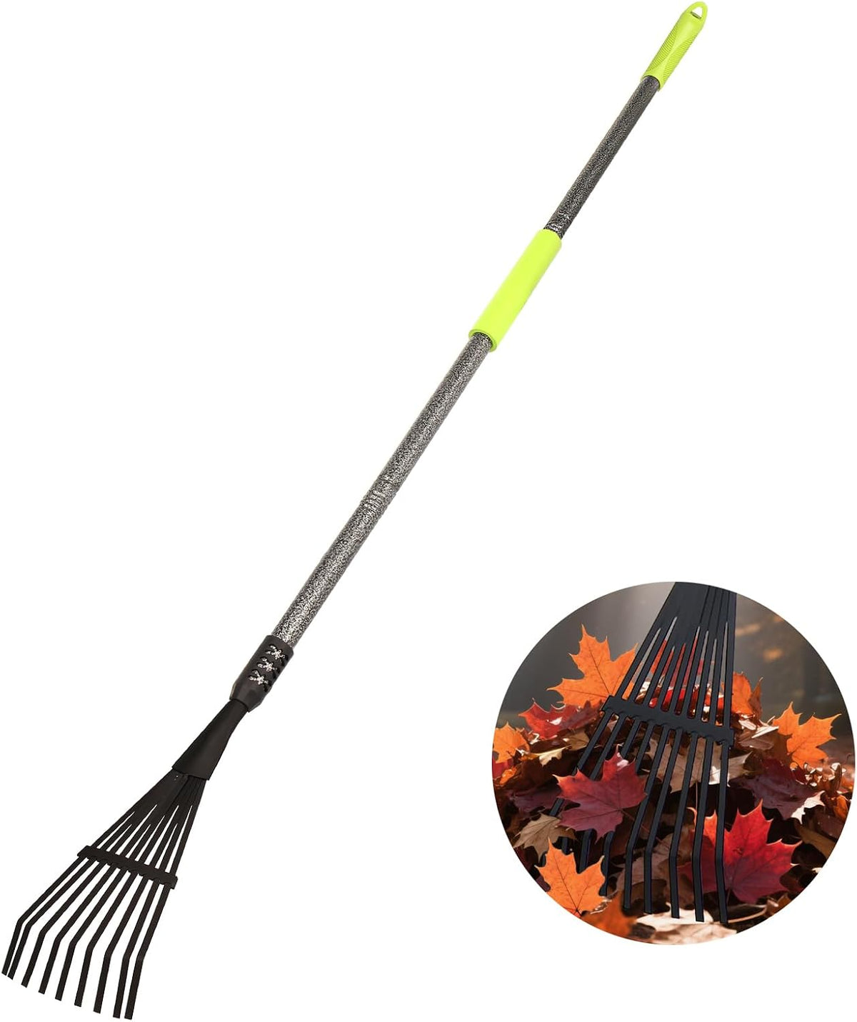 Garden Rake for Leaves, 48" Metal Leaf Rake with Soft Foam Grip