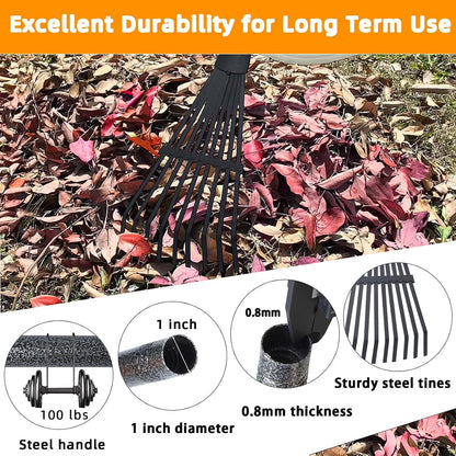Garden Rake for Leaves, 48" Metal Leaf Rake with Soft Foam Grip