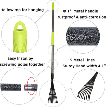 Garden Rake for Leaves, 48" Metal Leaf Rake with Soft Foam Grip