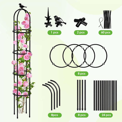2PCS Updated Garden Obelisk Trellis for Climbing Plants Outdoor, 6.3 FT Tomato Cage, Rose, Flowers, Grape, Pea, Cucumber Trellis, Rustproof Plastic Coated Metal Plant Support Trellis for Potted Plants