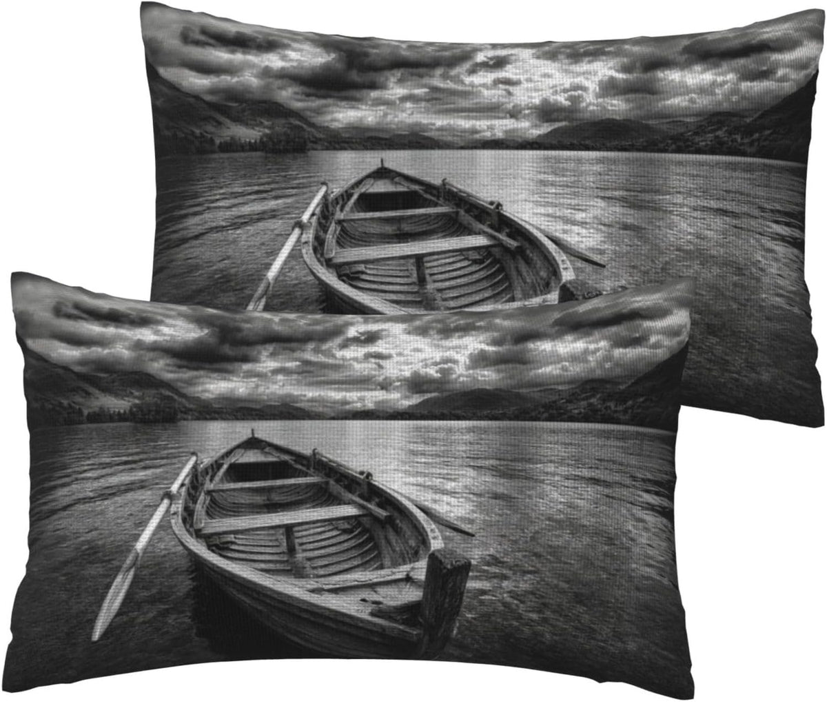 Pillow Cover 12x20 Set of 2,Wooden Row Boat Floating in The Water Farmhouse Seasonal Pillow Case Decorations for Home Sofa Couch