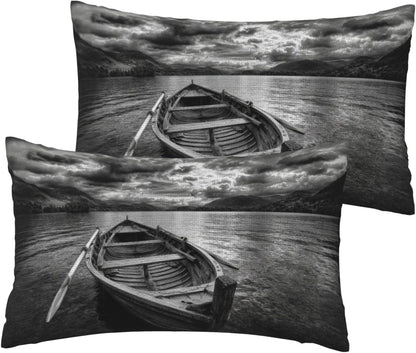 Pillow Cover 12x20 Set of 2,Wooden Row Boat Floating in The Water Farmhouse Seasonal Pillow Case Decorations for Home Sofa Couch