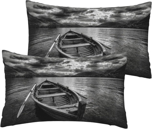 Pillow Cover 12x20 Set of 2,Wooden Row Boat Floating in The Water Farmhouse Seasonal Pillow Case Decorations for Home Sofa Couch