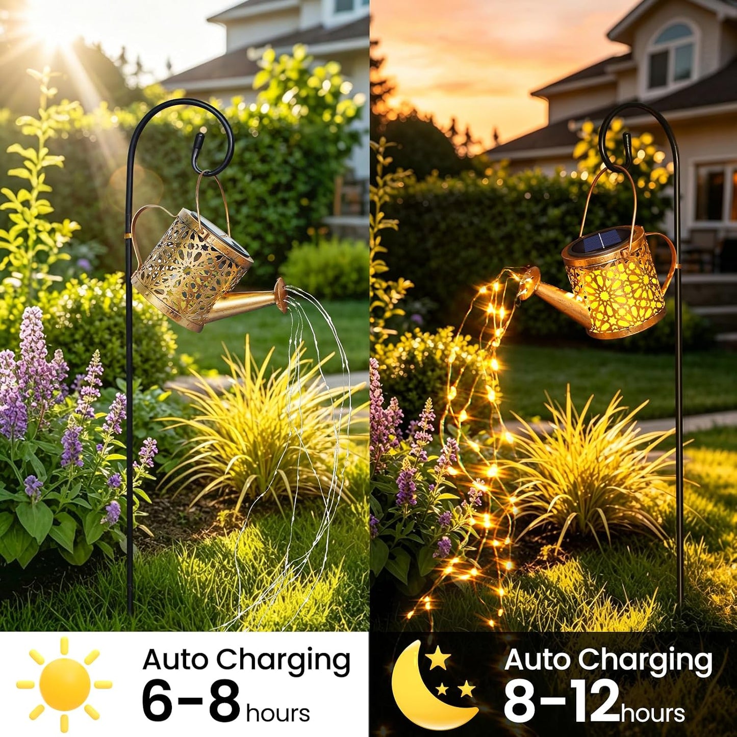 2 Pack Solar Watering Can, Metal Solar Lights Outdoor Waterproof, Hanging Lantern Decoration for Yard Outside Patio Lawn, Gardening Gifts for Women Mom Grandma