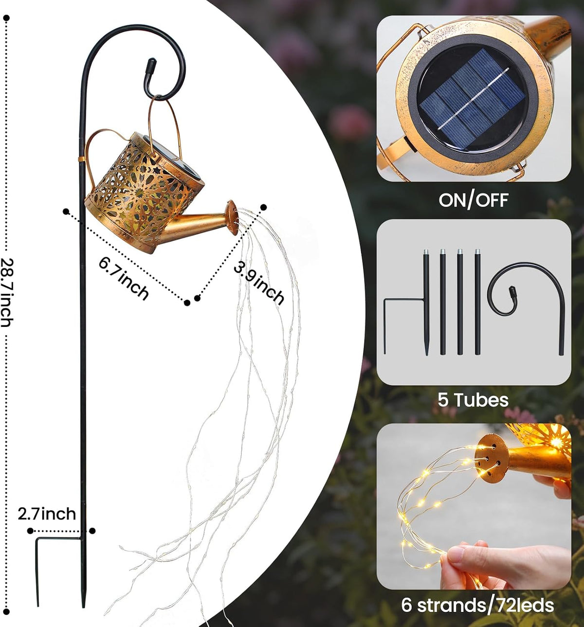 2 Pack Solar Watering Can, Metal Solar Lights Outdoor Waterproof, Hanging Lantern Decoration for Yard Outside Patio Lawn, Gardening Gifts for Women Mom Grandma