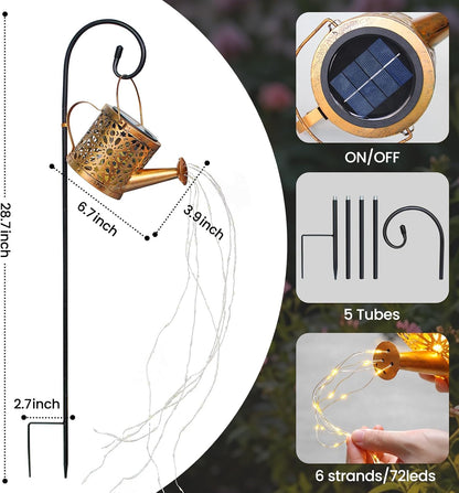 2 Pack Solar Watering Can, Metal Solar Lights Outdoor Waterproof, Hanging Lantern Decoration for Yard Outside Patio Lawn, Gardening Gifts for Women Mom Grandma