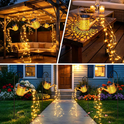 2 Pack Solar Watering Can, Metal Solar Lights Outdoor Waterproof, Hanging Lantern Decoration for Yard Outside Patio Lawn, Gardening Gifts for Women Mom Grandma