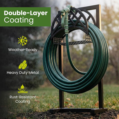 Garden Hose Holder Stand for Outside w/ 4-Spike Base, Holds upto 160ft