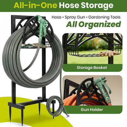 Garden Hose Holder Stand for Outside w/ 4-Spike Base, Holds upto 160ft