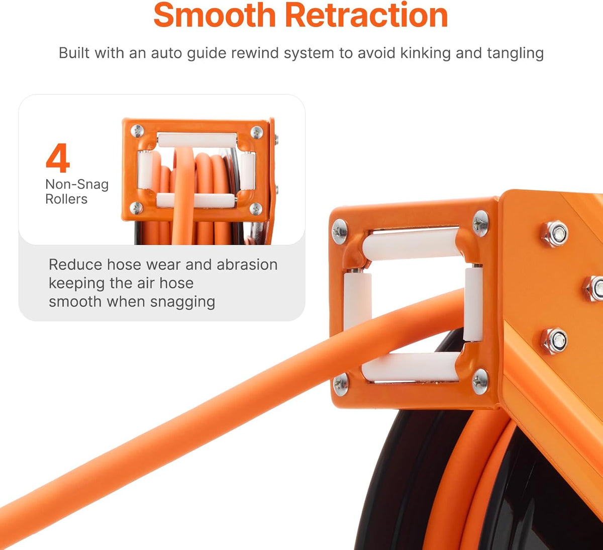 Retractable Air Hose Reel, 3/8IN x 50FT Rubber Air Hose Max 300PSI, Air Compressor Hose Reel Auto-Rewind with 5FT Lead in, Ceiling/Wall Mount Heavy Duty Single Arm Reel & 180° Swivel Bracket