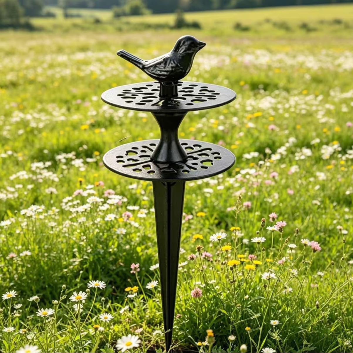 Garden Hose Guide Spike, 12 Inch Heavy Duty Metal, Hollow Out Iron Art Bird Yard Ornament, Outdoor Lawn Courtyard Landscape Decoration, for Landscaping & Flowerbed Protection(Bird)