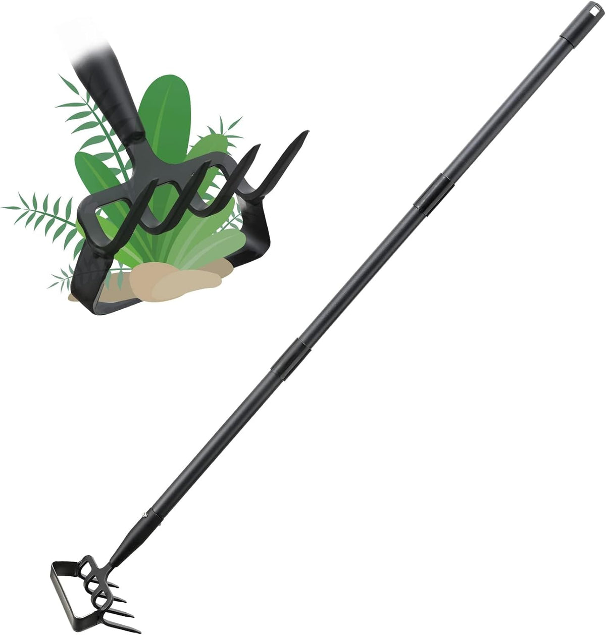 Stirrup Hoe Garden Tool & Cultivator Rake, 2-in-1 Heavy Duty Metal Hand Scuffle Garden Hoe for Weeding Vegetable Beds, Loop Action Weeder Long Handle 32-62", Manual Weed Puller for Lawn Farm Yard