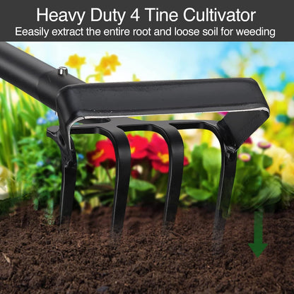 Stirrup Hoe Garden Tool & Cultivator Rake, 2-in-1 Heavy Duty Metal Hand Scuffle Garden Hoe for Weeding Vegetable Beds, Loop Action Weeder Long Handle 32-62", Manual Weed Puller for Lawn Farm Yard